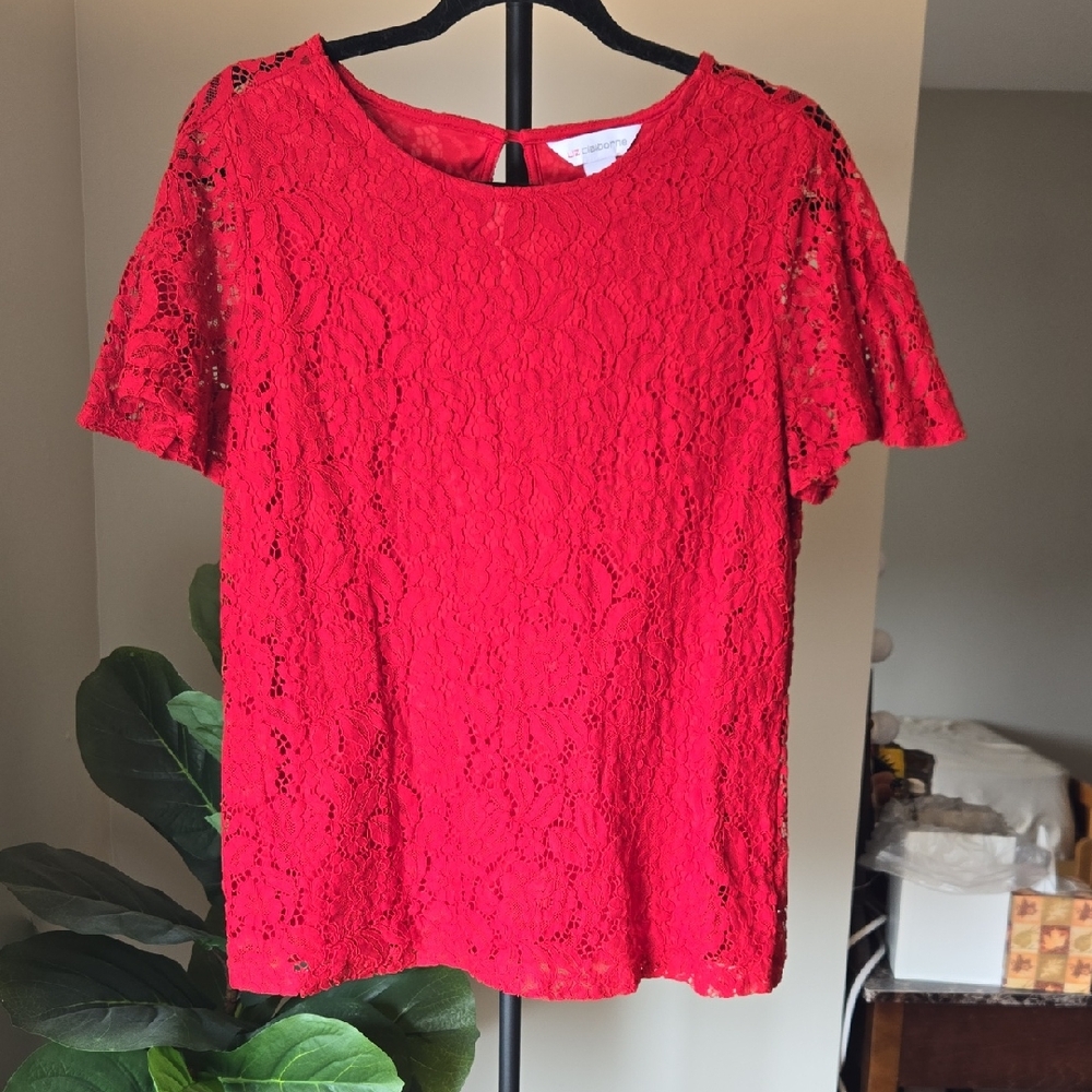 Liz Claiborne Elegant And Vibrant Red Lace Top Blouse Casual Office Wear